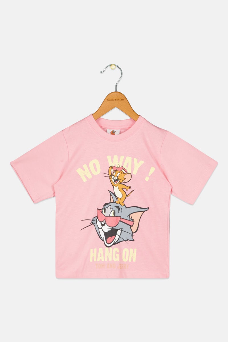 Tom And Jerry Toddlers Girl Crew Neck Short Sleeves Graphic Print T-Shirt, Pink - Image 2