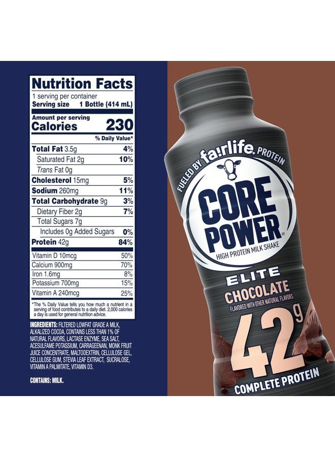 Core Power Elite High Protein Shake, Chocolate, 42g Bottle, 14oz, 12 Pack  - Image 2