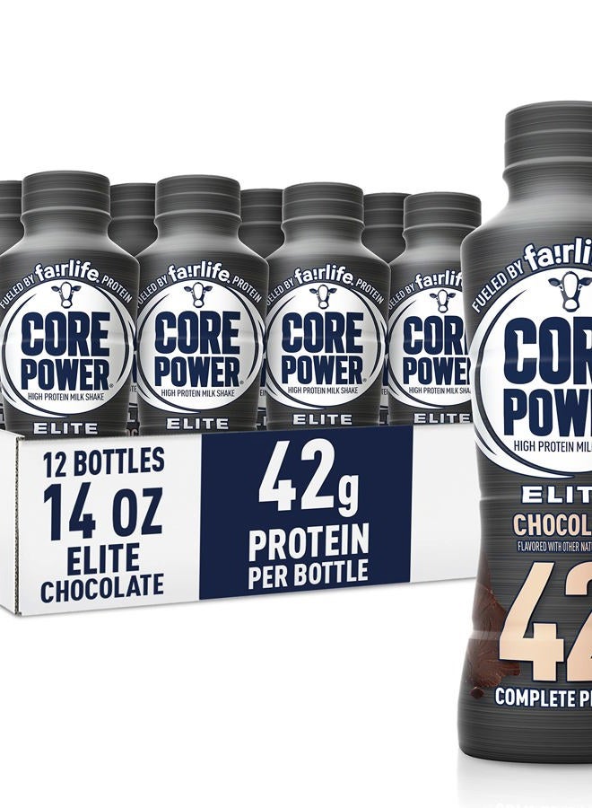 Core Power Elite High Protein Shake, Chocolate, 42g Bottle, 14oz, 12 Pack  - Image 1