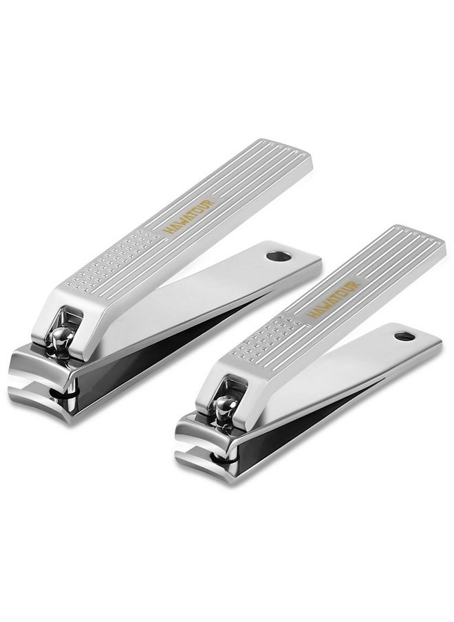 HAWATOUR Nail Clippers Set, Ultra Sharp Curved Blade Fingernail And Toenail Clipper Cutters With Visibly Tin Case, Squares And Stripes (Silver)  - Image 1
