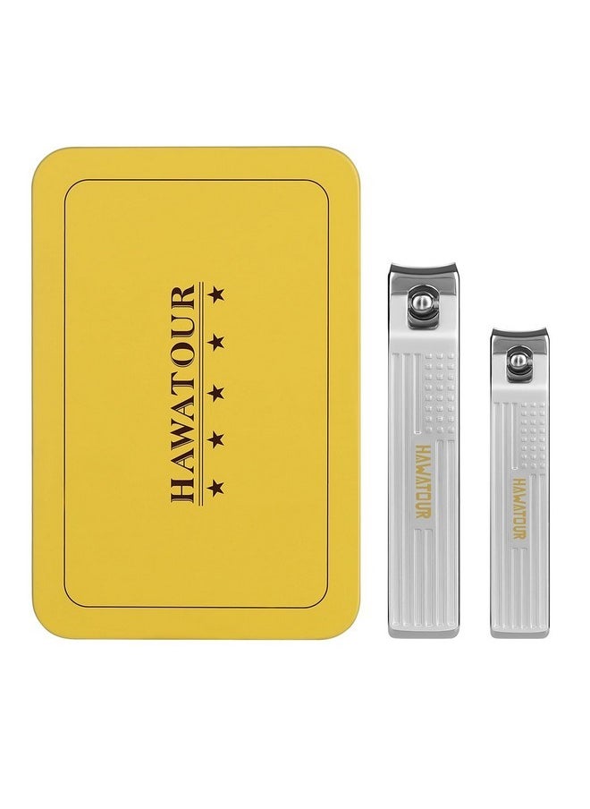 HAWATOUR Nail Clippers Set, Ultra Sharp Curved Blade Fingernail And Toenail Clipper Cutters With Visibly Tin Case, Squares And Stripes (Silver)  - Image 2
