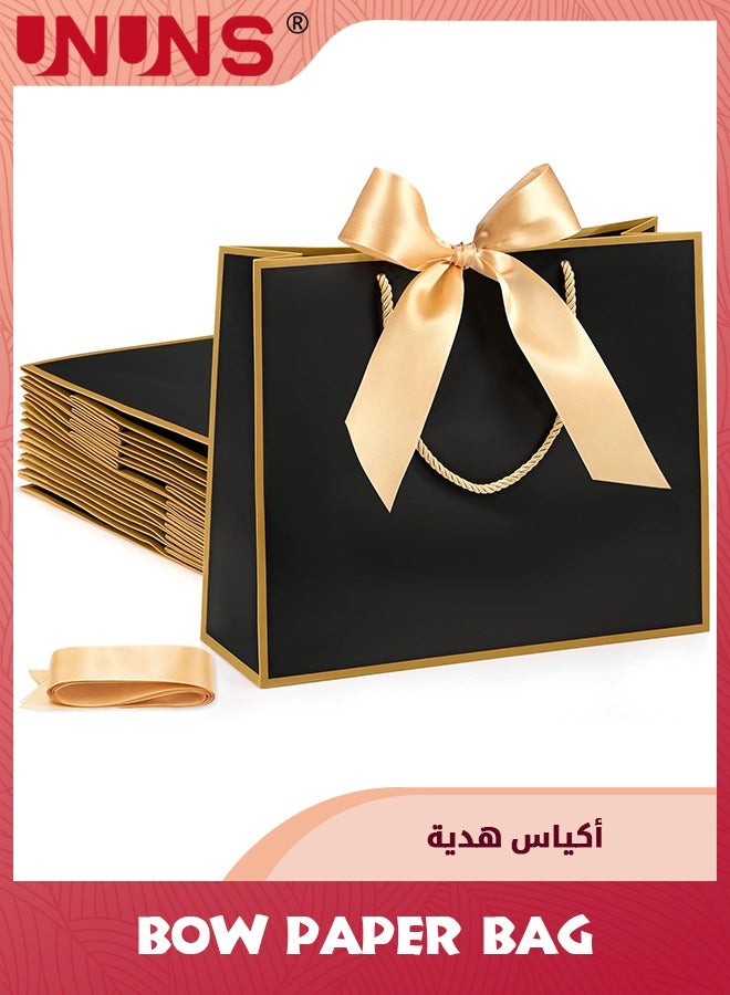 UNUNS 12 Pcs Gift Bags With Handles,28x20x10cm Paper Bag With Bow Ribbon Gift Wrap Bags For Wedding Bridesmaid Party Baby Shower Birthday Housewarming Gifts,Black - Image 1