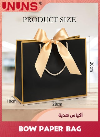 12 قطعة من أكياس الهدايا بمقابض، 28 × 20 × 10 سم كيس ورقي مع شريط فيونكة أكياس تغليف الهدايا لحفلات الزفاف وحفلات وصيفات العروس وحفلات استقبال المولود وأعياد الميلاد وهدايا الانتقال إلى منزل جديد، أسود - view 2