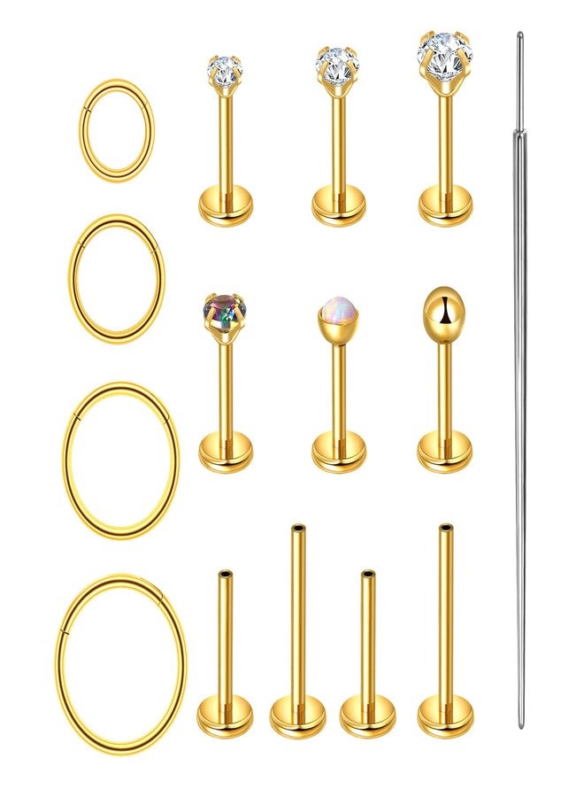 CANDYFANCY 18g Gold Nose Rings for Women Men Threadless Stud Earrings Cz Opal Flat Back Stud Earrings Set Cartilage Earrings for Tragus/Helix/Lip- Push In Nose Studs With Taper Piercing 6/8/10mm - Image 1