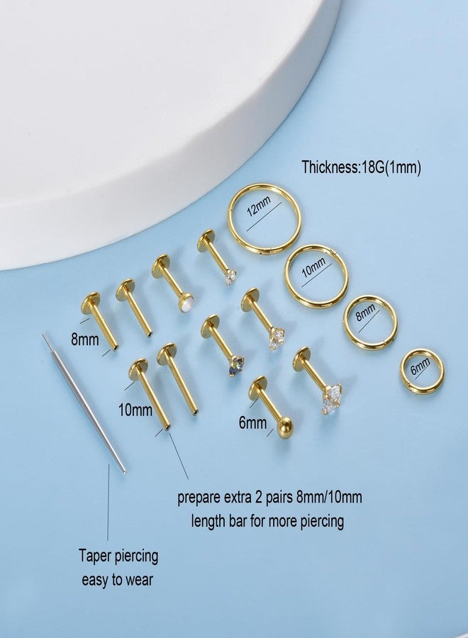 CANDYFANCY 18g Gold Nose Rings for Women Men Threadless Stud Earrings Cz Opal Flat Back Stud Earrings Set Cartilage Earrings for Tragus/Helix/Lip- Push In Nose Studs With Taper Piercing 6/8/10mm - Image 2
