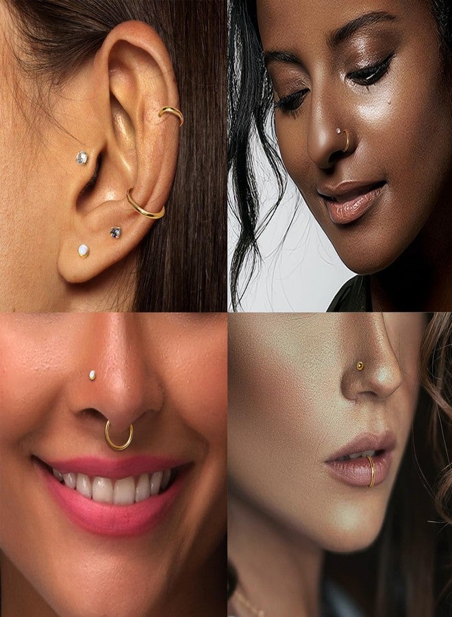 CANDYFANCY 18g Gold Nose Rings for Women Men Threadless Stud Earrings Cz Opal Flat Back Stud Earrings Set Cartilage Earrings for Tragus/Helix/Lip- Push In Nose Studs With Taper Piercing 6/8/10mm - Image 3