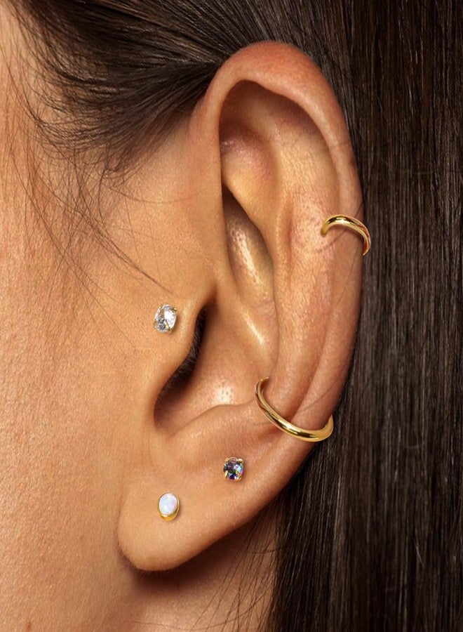 CANDYFANCY 18g Gold Nose Rings for Women Men Threadless Stud Earrings Cz Opal Flat Back Stud Earrings Set Cartilage Earrings for Tragus/Helix/Lip- Push In Nose Studs With Taper Piercing 6/8/10mm - Image 4