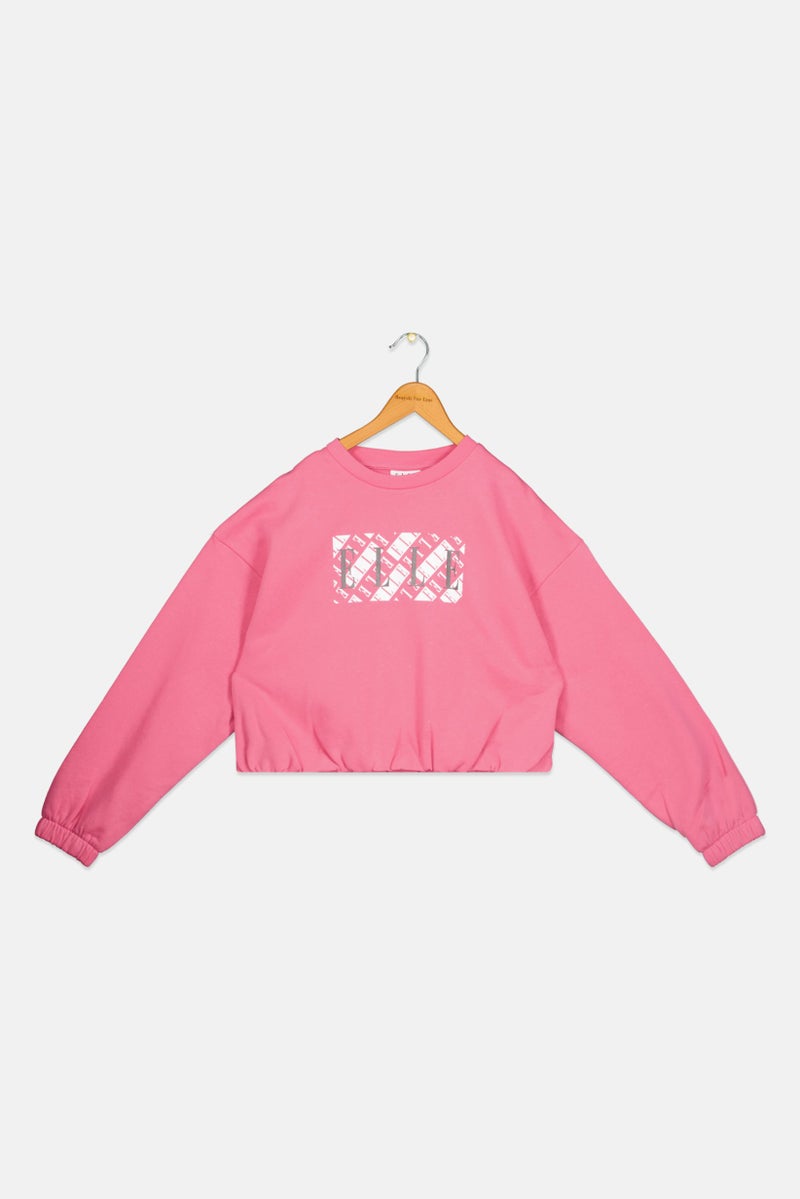 ELLE Kids Girl Brand Logo Long Sleeve Sweatshirt, Pink  - Image 1