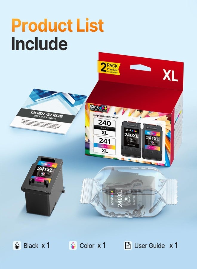 E-Z Ink 240XL 241XL Ink Cartridge Replacement for Canon 240XL 241XL Combo Pack, PG-240XL CL-141XL Works with PIXMA TS5120 MG2120 MG3620 MG3520 MG3522 MX452 MX472 MX512 MX532 Printer, 2 Pack - Image 4