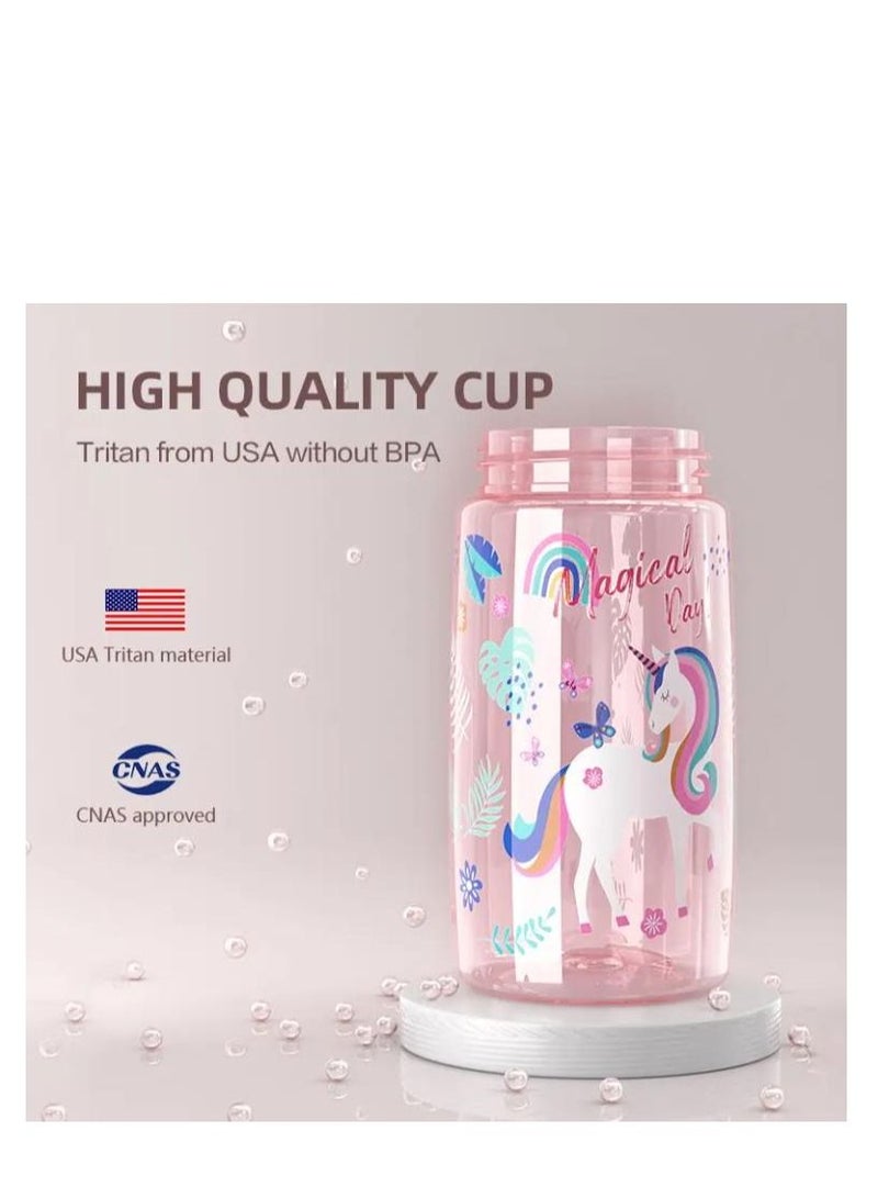 Y&D زجاجة مياه للأطفال مع شفاطة، مقبض قياس 450 مل، خالية من مادة BPA للمدرسة، فوهة شفط للأطفال، كوب ميزان بلاستيكي محمول بغطاء منبثق، شفاطة شرب تعليمية - Image 2