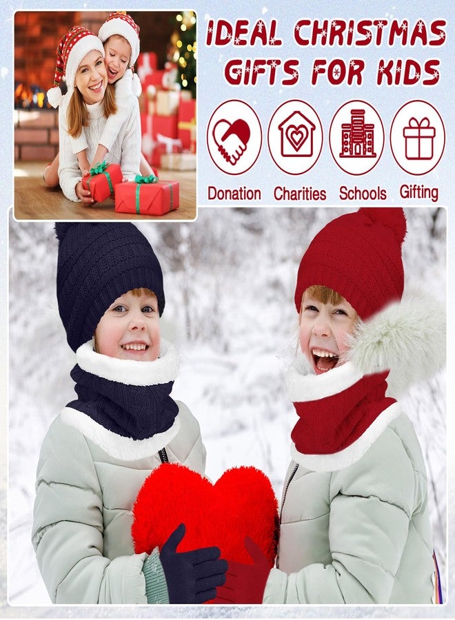 JaGely 9 Pcs Kids Hat Gloves Scarf Set for Winter Knit Beanie Hat with Pompom Neck Warmer Mittens Set for 5-10 Boys Girls(Dark Colors) - Image 5