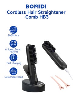 BOMIDI Cordless Hair Straightener Comb Detachable for Easy Clean, 400M Ions, 6 Speed Smart Temp, Dual Charging, Ideal for On - the - Go Styling - Black, HB3-BLACK  - Image 2