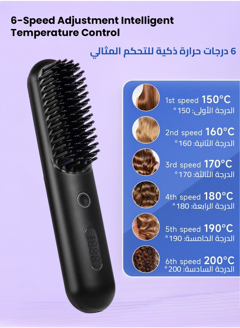 BOMIDI - Cordless Hair Straightener Comb Detachable for Easy Clean, 400M Ions, 6 Speed Smart Temp, Dual Charging, Ideal for On - the - Go Styling - Black, HB3-BLACK - Image 1