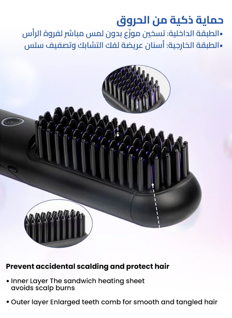 BOMIDI - Cordless Hair Straightener Comb Detachable for Easy Clean, 400M Ions, 6 Speed Smart Temp, Dual Charging, Ideal for On - the - Go Styling - Black, HB3-BLACK - Image 1