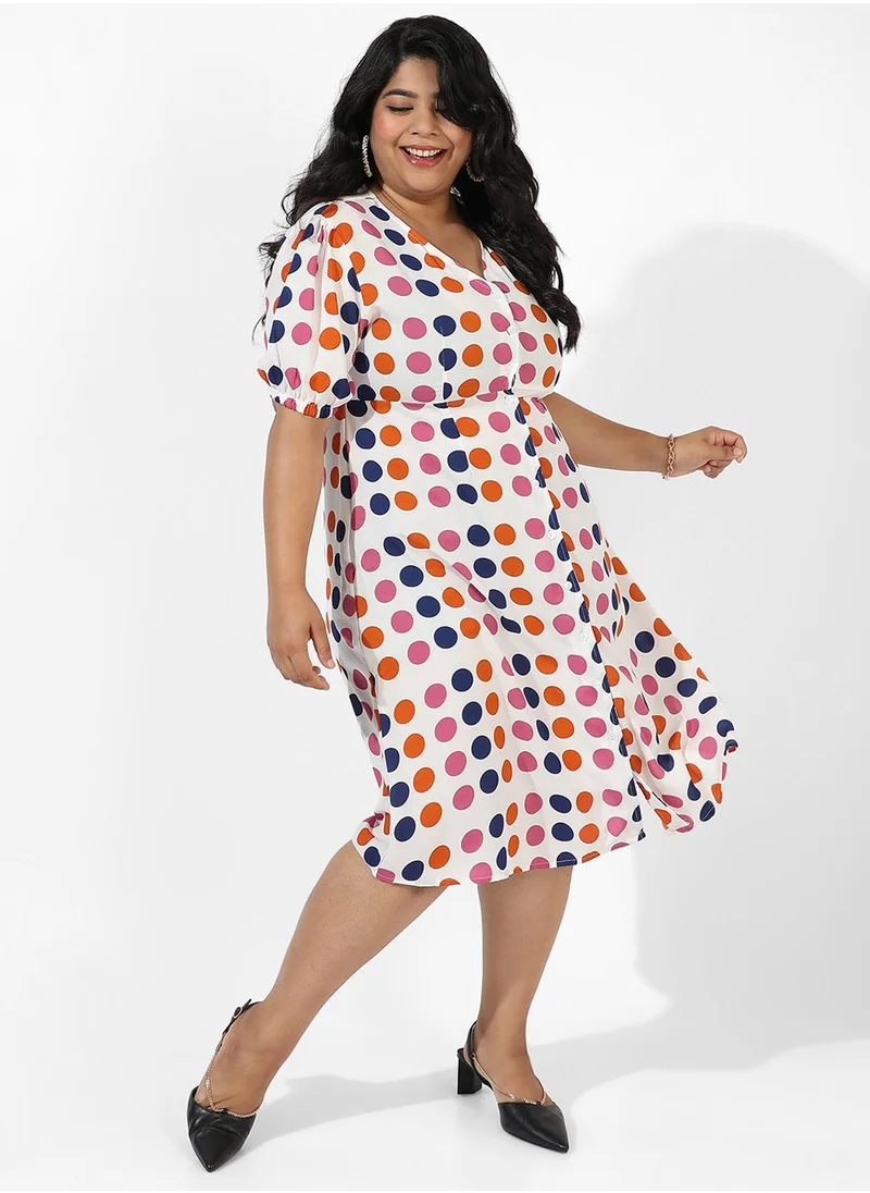 Instafab Plus Women's White Polka Dot Dress