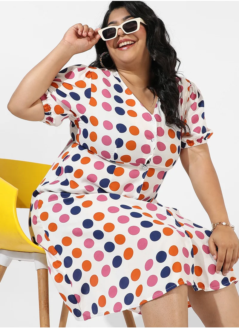 انستافاب بلس Women's White Polka Dot Dress