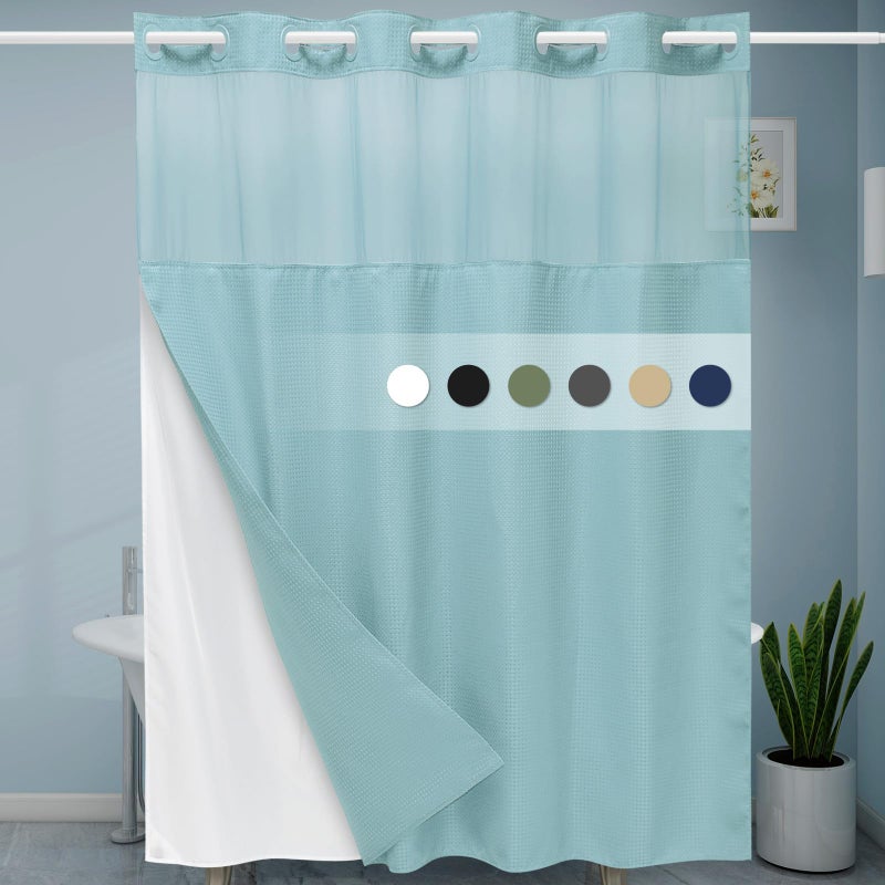EUTXL TEAL NO HOOK SHANDER مع SNAP في بطانة 230GSM الستائر نسج Waffle Waffle للحمام 71W × 74H - Image 1