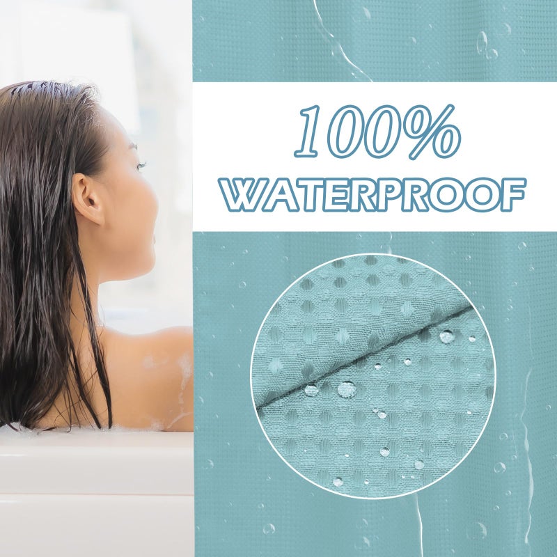 EUTXL TEAL NO HOOK SHANDER مع SNAP في بطانة 230GSM الستائر نسج Waffle Waffle للحمام 71W × 74H - Image 5