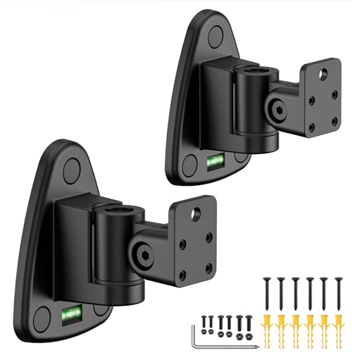 Dinghosen Upgraded Universal Metal Speaker Wall Mount, Swivel & Tilt, Speaker Mount for Small Speakers with 1/4-20, M4 M5 M6 Thread & Keyhole, For Samsung, Bose, JBL, Klipsch, Sony, Built-In Level, 2 Pack - Image 1