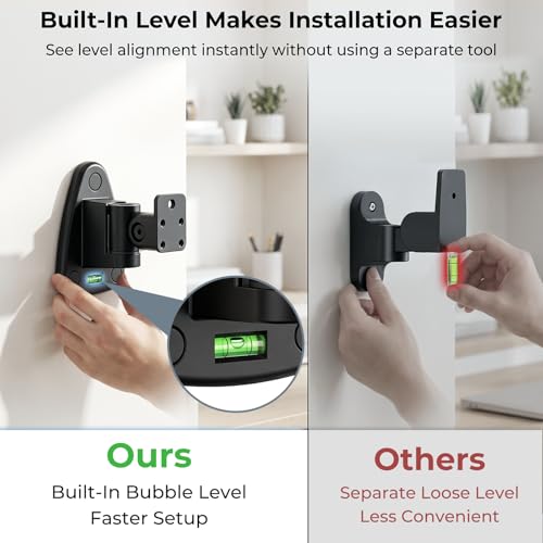 Dinghosen Upgraded Universal Metal Speaker Wall Mount, Swivel & Tilt, Speaker Mount for Small Speakers with 1/4-20, M4 M5 M6 Thread & Keyhole, For Samsung, Bose, JBL, Klipsch, Sony, Built-In Level, 2 Pack - Image 3