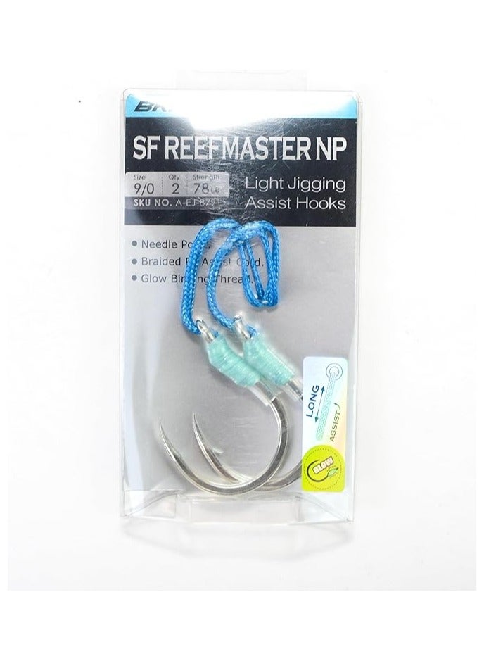 خطافات مساعدة لصيد الأسماك من BKK SF REEFMASTER NP مع خيط PE للصيد بالصنارة - قطعتان من خطافات صيد الأسماك بالصنارة ذات السرعة البطيئة وحبال مساعدة مضفرة - المقاس: 9/0 / 78 رطل - Image 1