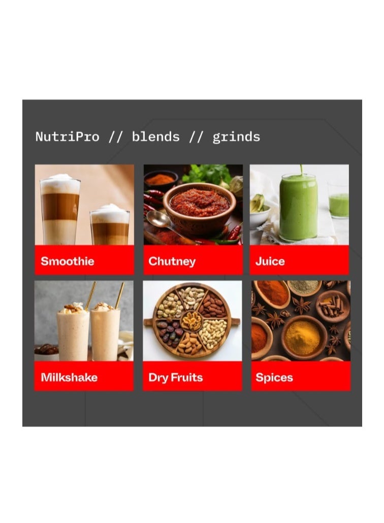 nutripro خلاط نوتري برو 500 واط | عصارة ومطحنة وجهاز صنع العصائر (فضي، 3 جرار) - ضمان لمدة عام - Image 5