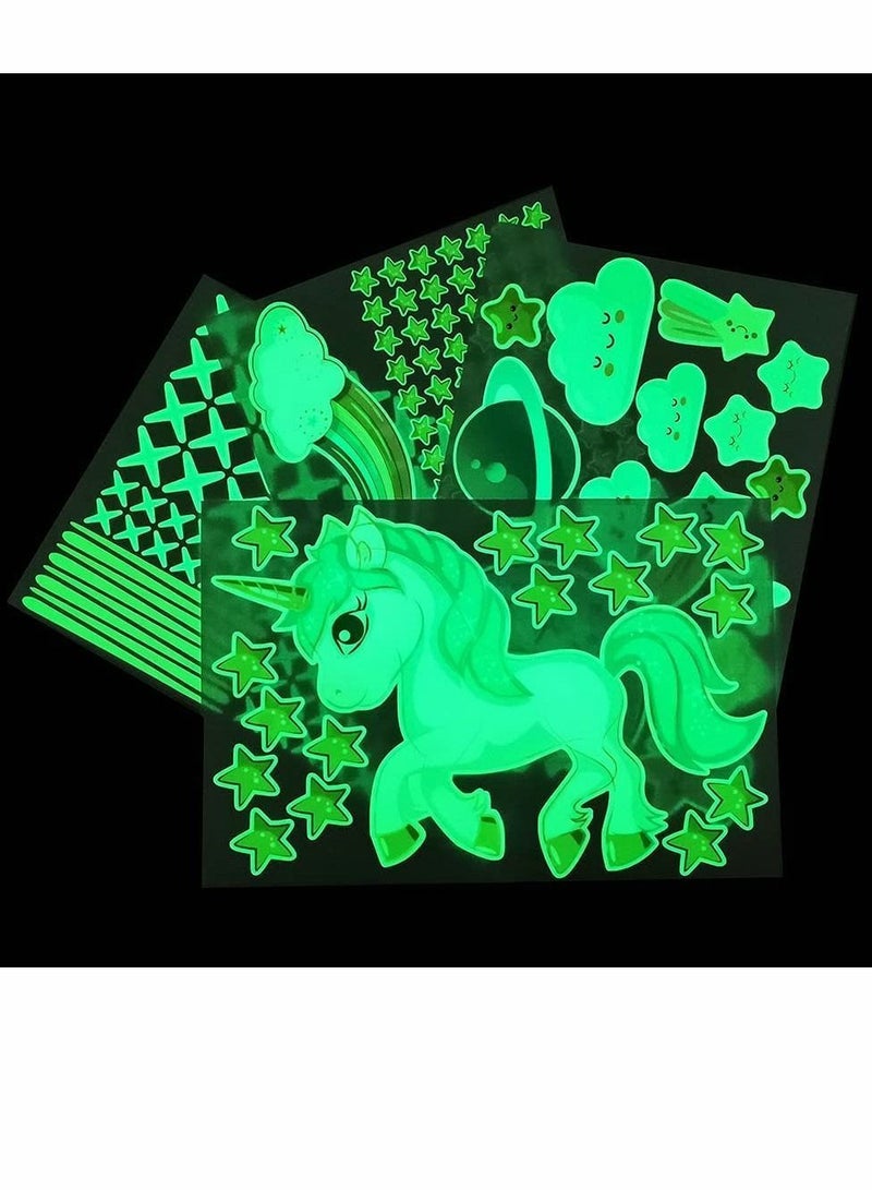 Glow in The Dark Unicorn Stickers, 206 pcs Cats and Moon Wall Decals, Glowing Castle Clouds Ceiling Decor for Kids Bedroom, Stars Rainbow Girls Boys Gift - Image 4