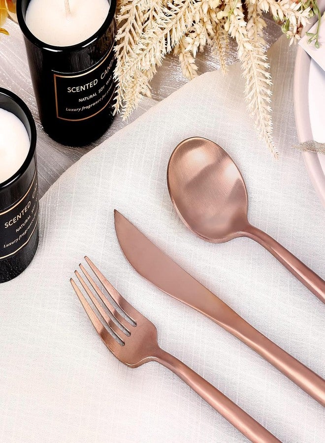 AMPLIN 5-Piece Stainless Steel Silverware Set, Attractive Matte Finished Flatware Set, Serving for 1, Classic Cutlery Set for Home/Restaurant, Includes Dessert Spoons Forks - Rose - Image 2