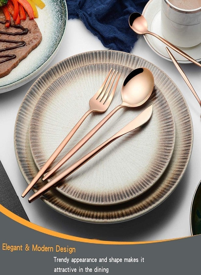 AMPLIN 5-Piece Stainless Steel Silverware Set, Attractive Matte Finished Flatware Set, Serving for 1, Classic Cutlery Set for Home/Restaurant, Includes Dessert Spoons Forks - Rose - Image 3