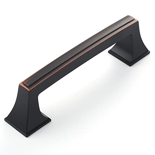 Amerdeco 10 Pack Oil Rubbed Bronze Cabinet Pulls 3-3/4 Inch(96mm) Hole Center Cabinet Hardware Kitchen Cabinet Handles for Bathroom Drawer Pulls Dresser Pulls ZH0010 - Image 1