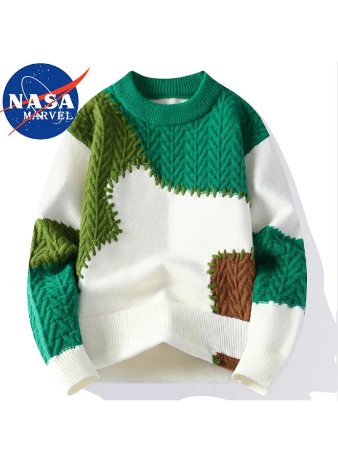 Nasa Marvel Men's Sweater Autumn Winter Youth Crewneck Casual Versatile Colorblock Breathable Knit Black 3XL - Image 3