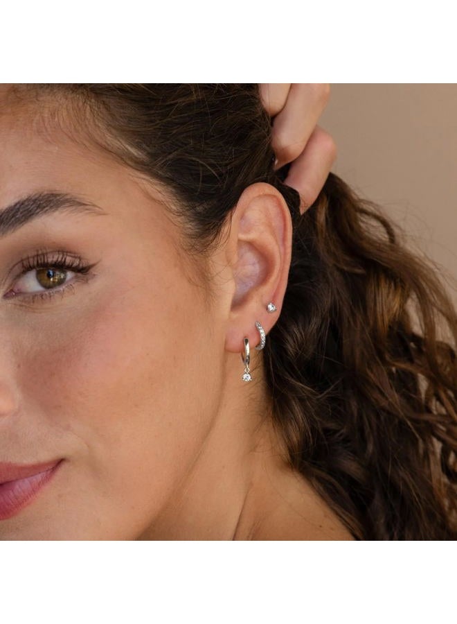 NOKMIT 3 Pairs Mini Hoop Earrings Set Turquoise Cubic Zirconia Huggie Hoop Cartilage Earring Ear Cuff for Women (Turquoise/CZ), Small, Sterling Silver, Cubic Zirconia - Image 3