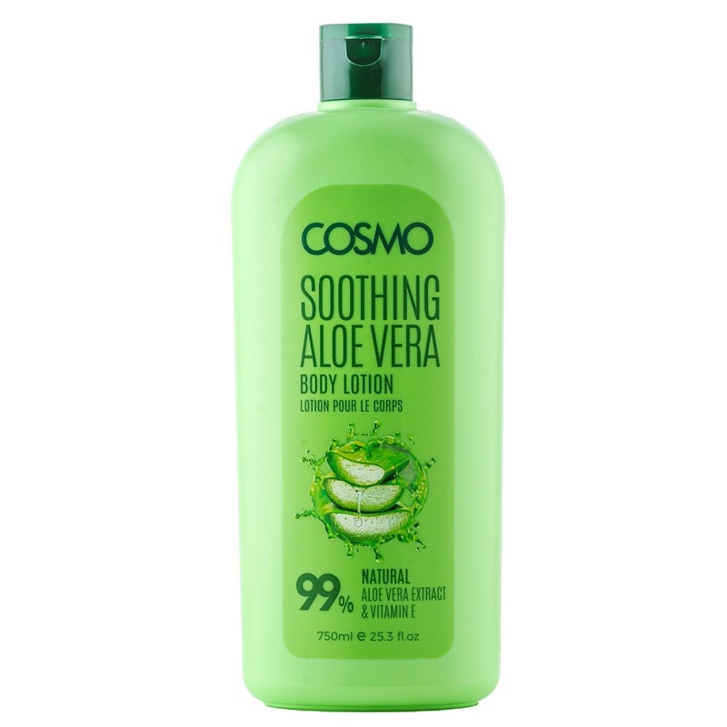 COSMO لوسيون الجسم المهدئ من كوزمو بالألوة فيرا، 99% طبيعي، ترطيب عميق ورعاية منعشة للبشرة الجافة والحساسة والمعرضة للشمس، 750 مل - Image 1