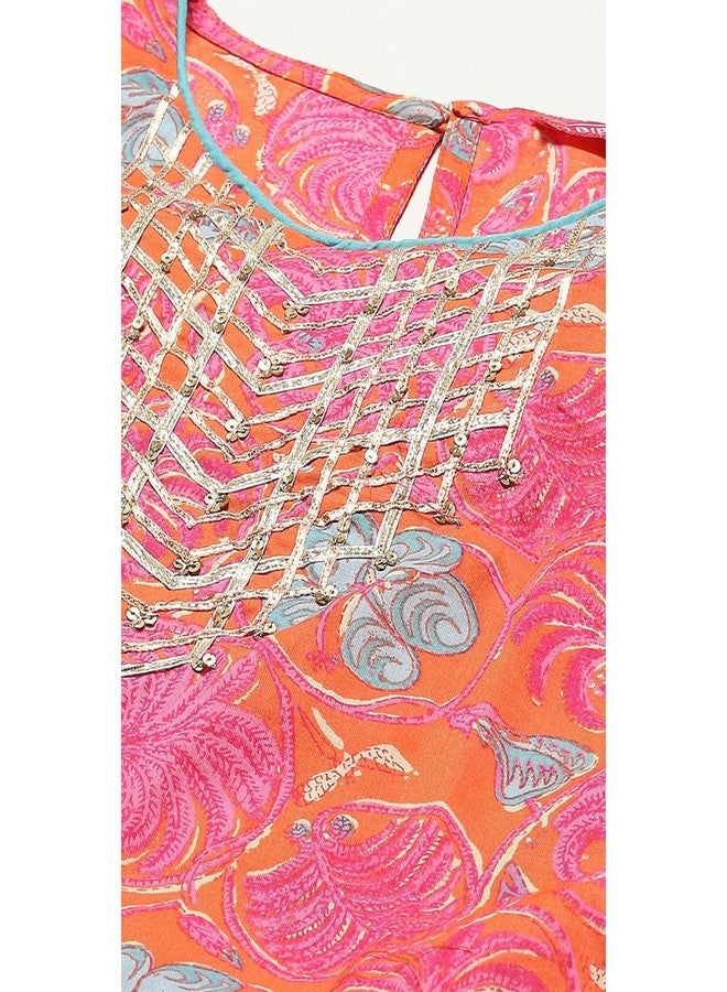 BIBA Girl Cotton Printed Relaxed Kid(Kw4783_Orange_5), Straight Kurta Garara Suit Set - Image 3