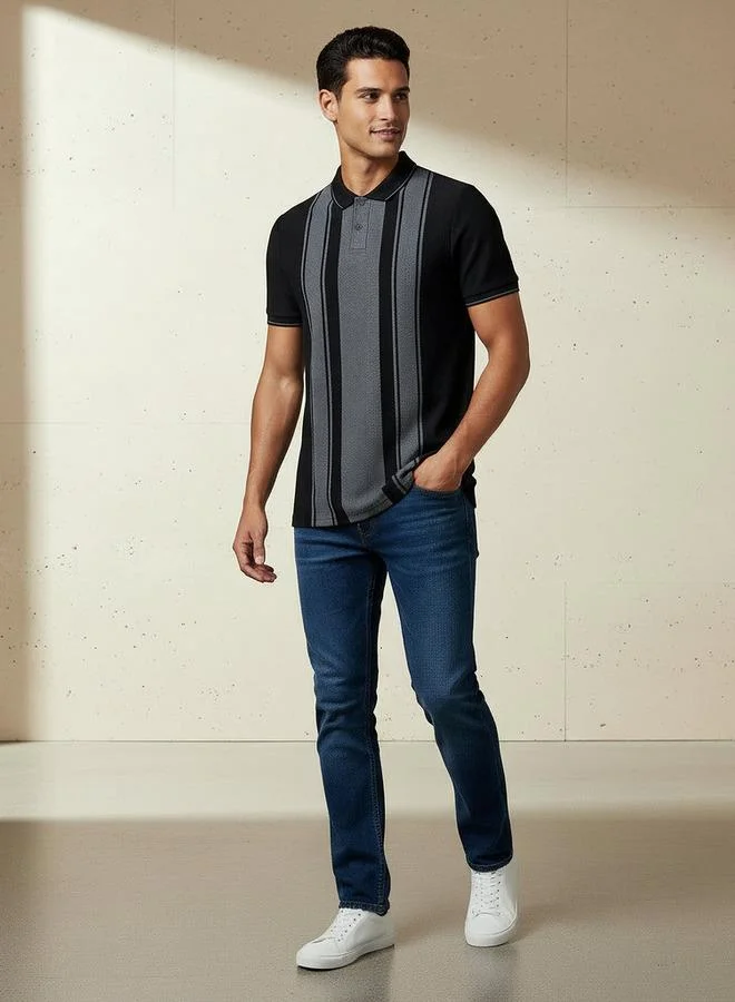 Splash FAV Men Short Sleeves Striped Polo T-shirt