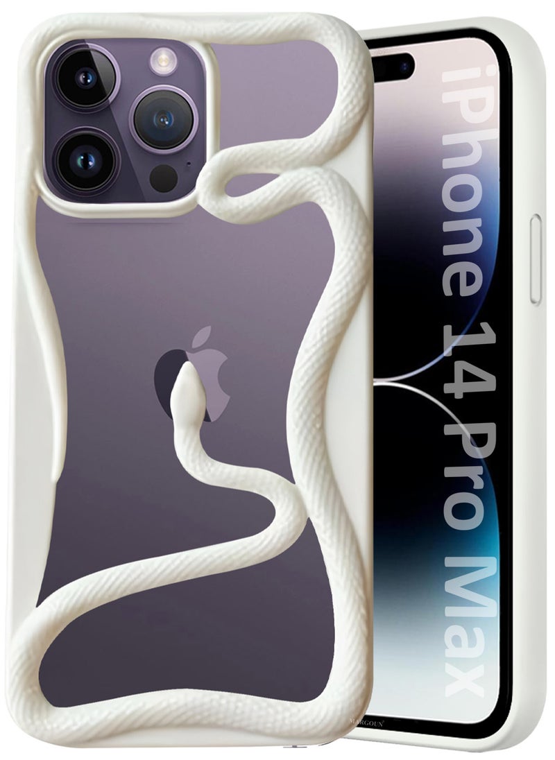 CATANES iPhone 14 Pro Max Case Cover Soft TPU and Glossy with Snake Design - White  - Image 1