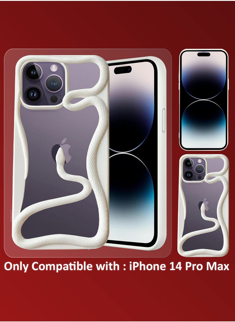 CATANES iPhone 14 Pro Max Case Cover Soft TPU and Glossy with Snake Design - White  - Image 3