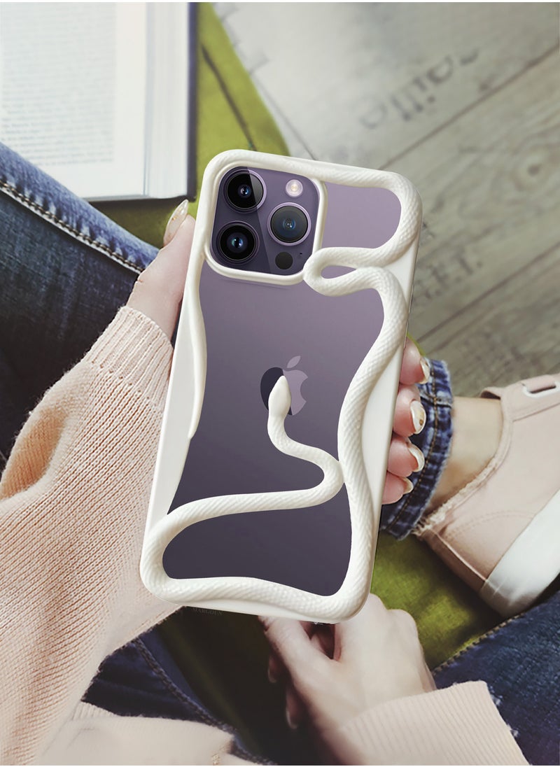 CATANES iPhone 14 Pro Max Case Cover Soft TPU and Glossy with Snake Design - White  - Image 4