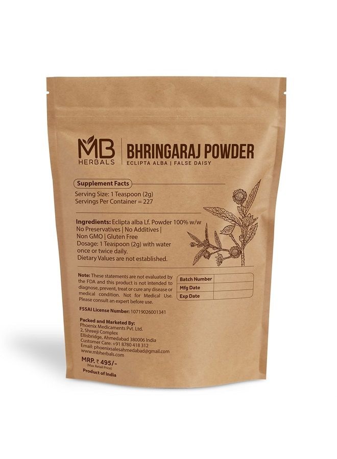 MB Herbals مسحوق بهرينغراج النقي 1 رطل | 16 أونصة / 454 جرام | مسحوق بهرينغراج النقي 100% | مكمل غذائي مسحوق إكليبتا ألبا للعناية بالشعر | بدون مواد حافظة | غير معدّل وراثيًا - Image 2