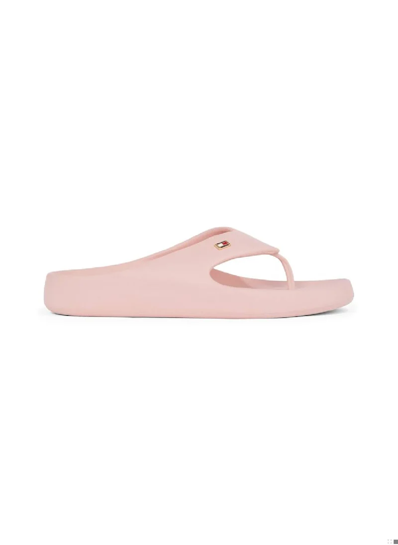 TOMMY HILFIGER Women's Enamel Flag Contoured Flip-Flops - EVA - Vinyl, Pink