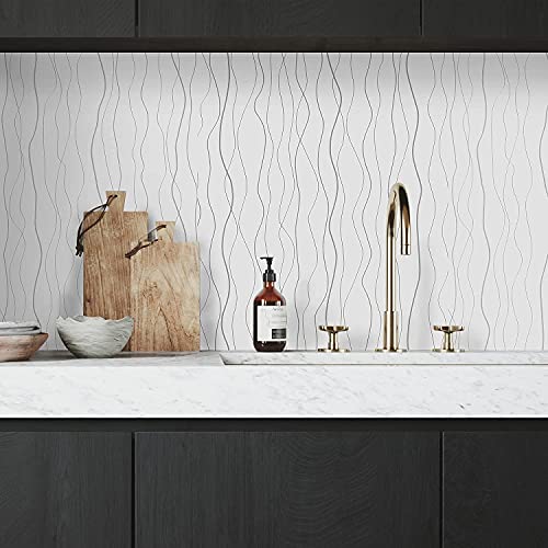 RedChimes Self-Adhesive Wallpaper Waterproof Old Furniture Vinyl Stickers Wooden Door Wardrobe Desktop PVC Wall Papers 45 X 304 CM- (Grey Wave Lines) - Image 5