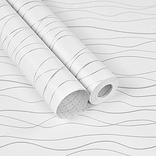 RedChimes Self-Adhesive Wallpaper Waterproof Old Furniture Vinyl Stickers Wooden Door Wardrobe Desktop PVC Wall Papers 45 X 304 CM- (Grey Wave Lines) - Image 1
