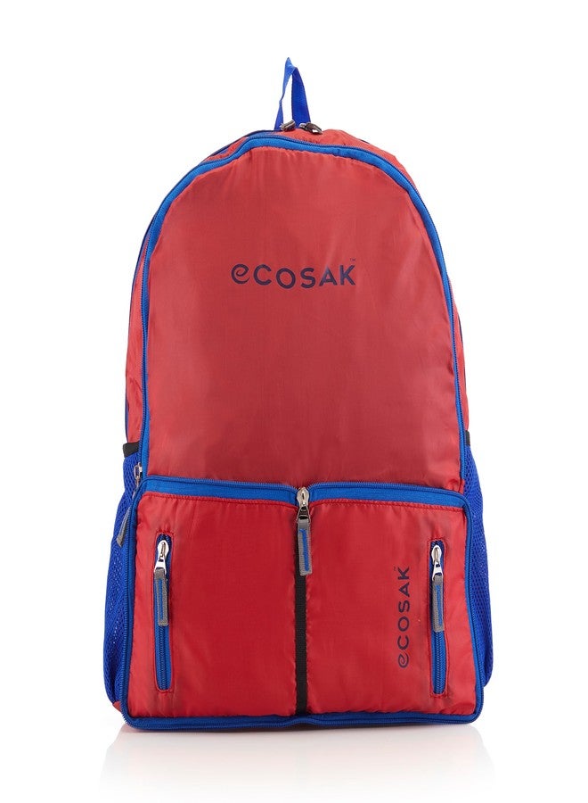 ECOSAC Foldable Backpack | Lightweight, Water-Resistant, Washable Travel Backpack | Compact Foldable School Bag, Hiking Backpack, Camping & Office Laptop Bag | Red - Image 1