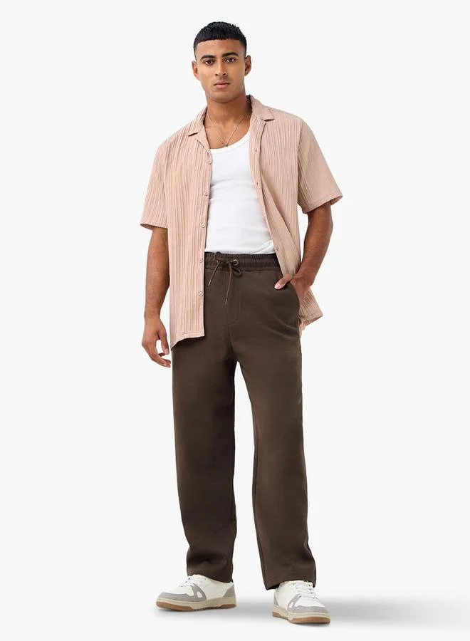 Splash FAV Regular Fit Dobby Textured Shirt with Camp Collar and Short Sleeves