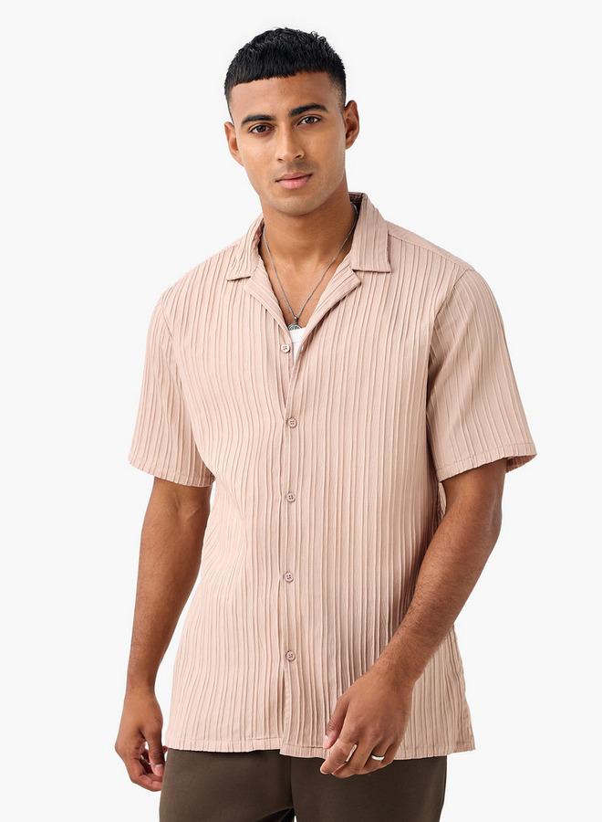 Splash FAV Regular Fit Dobby Textured Shirt with Camp Collar and Short Sleeves - Image 1