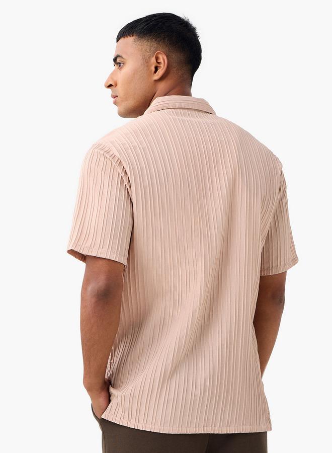 Splash FAV Regular Fit Dobby Textured Shirt with Camp Collar and Short Sleeves - Image 3