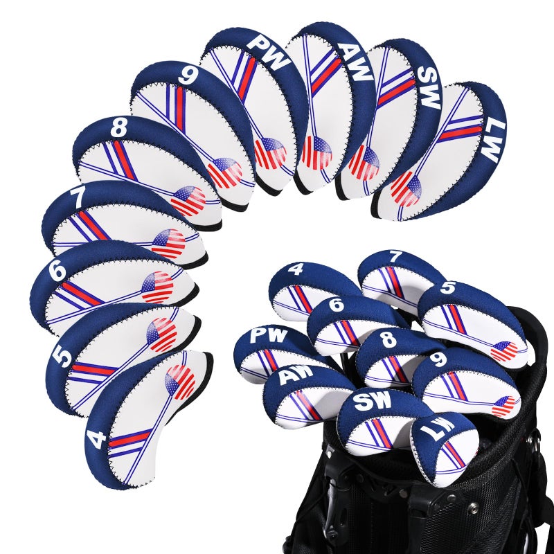 Frimon Golf Club Iron Head Covers Set 10PCS Neoprene USA Flag Design Protective Covers for Irons - Image 2