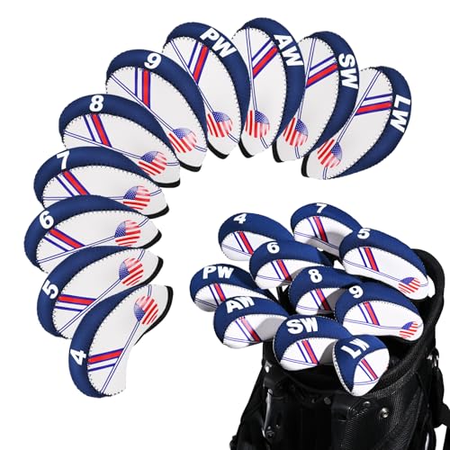 Frimon Golf Club Iron Head Covers Set 10PCS Neoprene USA Flag Design Protective Covers for Irons - Image 1