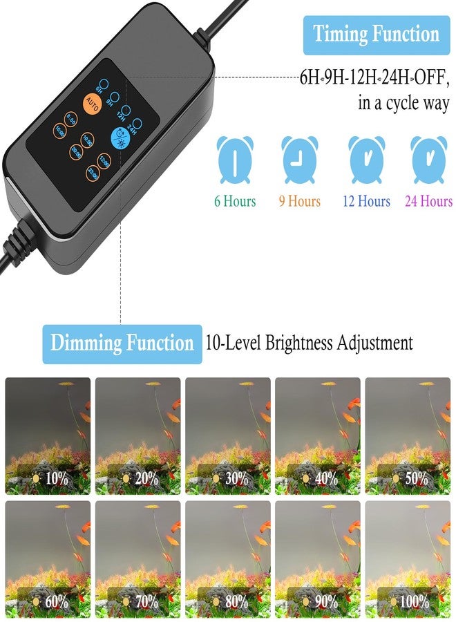 HITOP 12-18in Full Spectrum LED Aquarium Light with Timer, Auto 24/7 Lighting Cycle& 10-Level Brightness Adjustment, Fish Tank Light for Plant Growth, with Extendable Brackets - Image 4