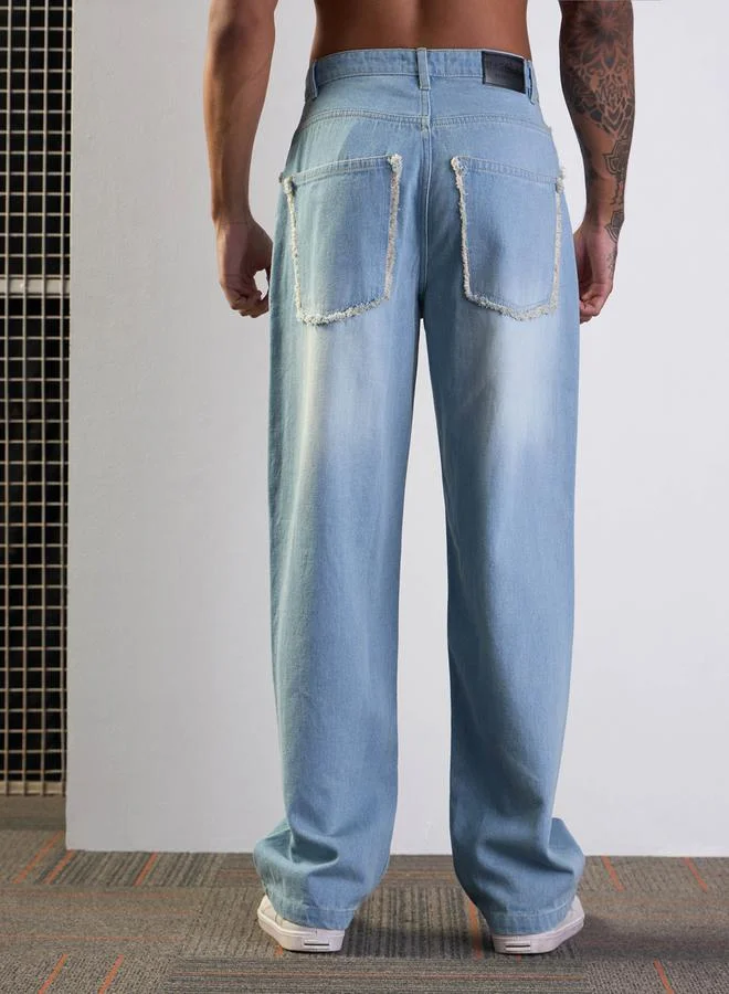 Mascln Sassafras Mascln Sassafras Mid Rise Relaxed Fit Faded Baggy Jeans